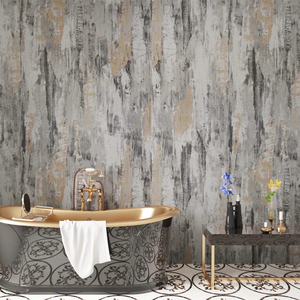 Peel and stick wallpaper in bathroom